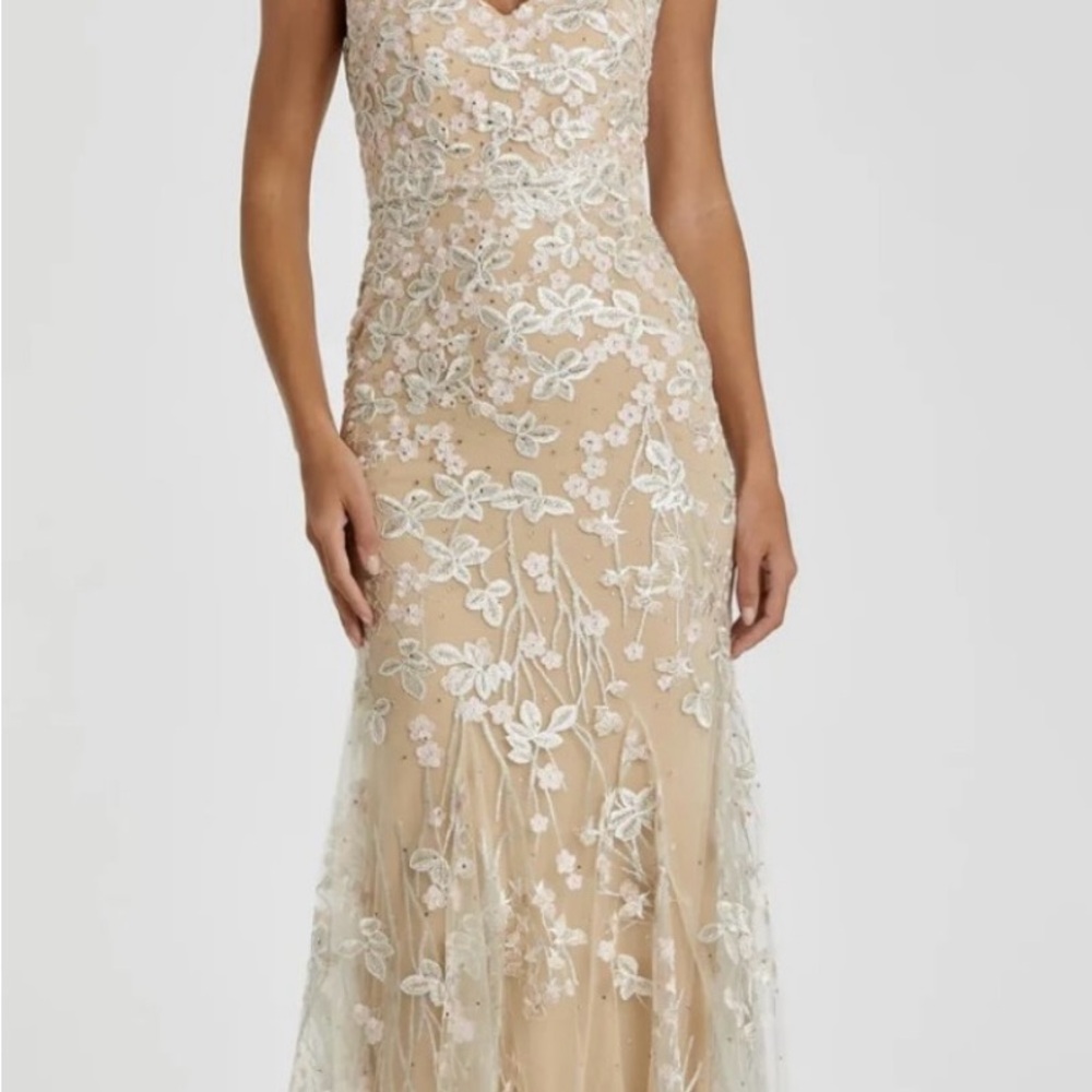 Mac Duggal Tan V-Neck Sleeveless Gown for Brides